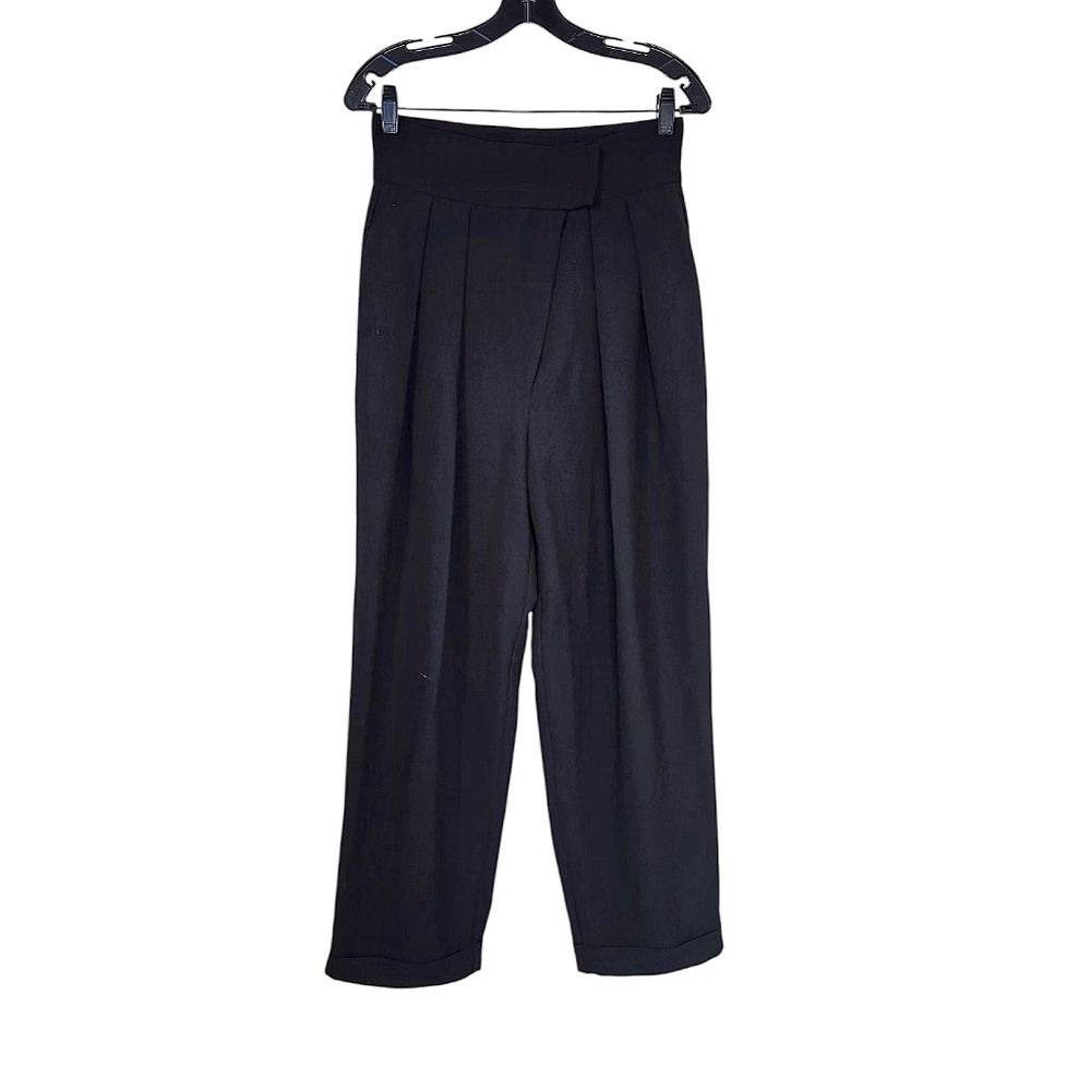 Ruve‎ Black Pleated Cross Waistband Trousers Women's Large